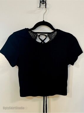Black Ribbed Thick Lace Top Ritual Boho Size Medium EUC - Basic Cottagecore EUC